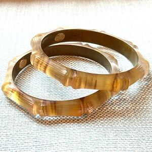 ALEXIS BITTAR Set of 2 Bamboo Carved Lucite Bangles / Bracelets Like New